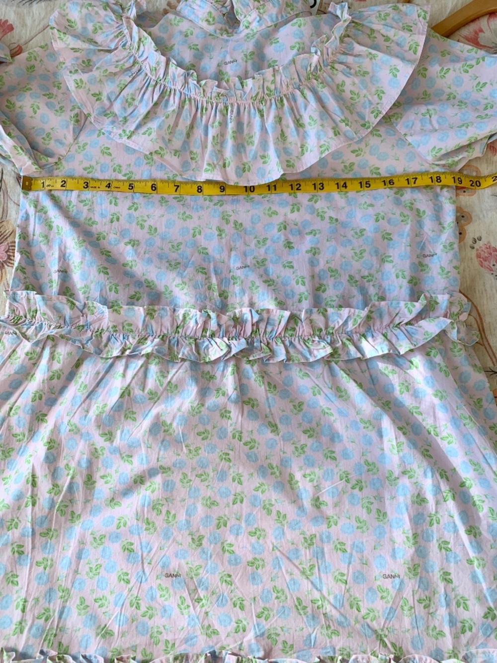 Ganni Ruffle Floral-Print Mini Dress 100% Cotton size 42 US L NWT - Picture 11 of 13
